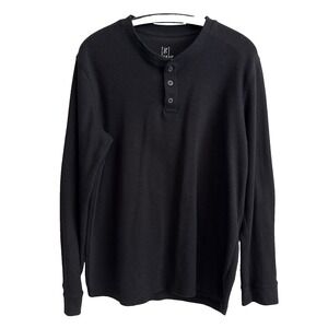 George Mens Knit Black Henley Size L Casual Outdoors Everyday Athleisure Classic